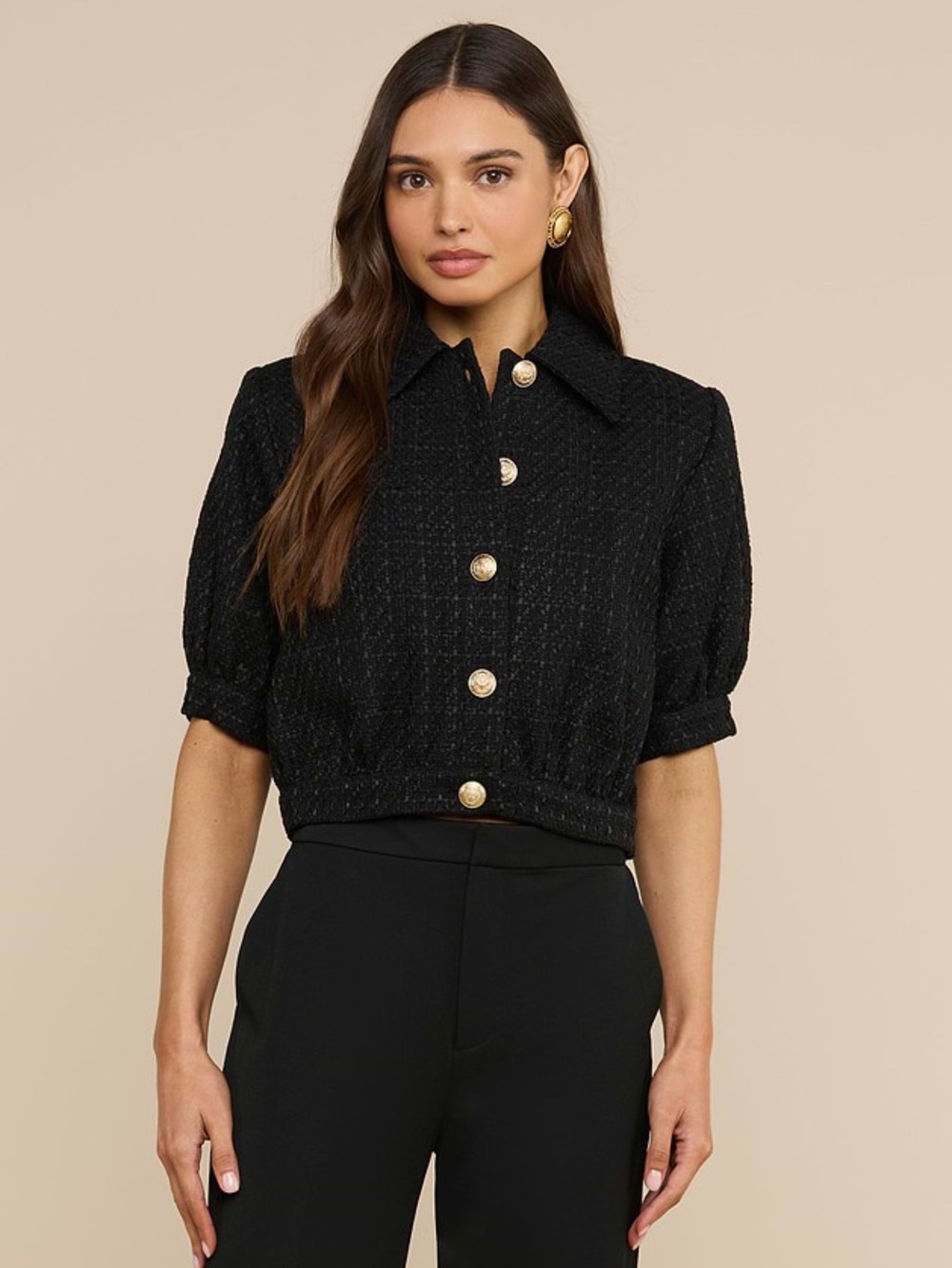L'AGENCE
Cove Cropped Short-Sleeve Tweed Jacket